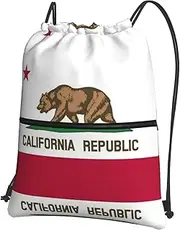 EdWal California State Flag Print Drawstring Backpack Gym Bags Sports Bags With Zipper Pocket For Travel Swimming Beach, Black, One Size