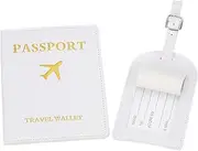[uxcell] Passport Holder with Luggage Tag, Set of Leather Travel Passport Cover Wallet with Suitcase Tag Travel Accessories for Men Women Airplane, White