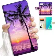 for Samsung S10e, for Samsung Galaxy S10E, Designed Flip Wallet Card Holder Phone Case Cover, A24194 Twilight Beach Sea Palm