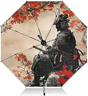 [PDZRMY] UV Protection Travel Umbrella Japanese Landscape Samurai Compact for Rain and Sun - Auto Open and Close UPF 50+ Windproof Portable 46” Sun Umbrella for Women and Men