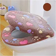 APTPKGDFDK Thick Coral Velvet Luxury Toilet Seat Cover Set Soft Warm One/Two-Piece Toilet Case Waterproof Bathroom WC Cover Toilet Seat Covers(Auburn)