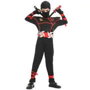 Kids Boys Girls Ninja Cosplay Party Costume Set Jumpsuit Mask Gloves Belt Dagger Darts Prop Outfits Sets Gifts - 10-12 Years
