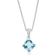 Zamel's Sterling Silver Cushion & Round Cut Blue Topaz Diamond Set Pendant