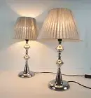Pair of New Modern Designer Style Bedside table Lamp with Silver Round Shade