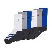 Adidas Youth Cushion 6 Pack Crew Socks Onix Royal Blue Grey Size 13C-4Y