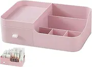 FOREVERIE Makeup Organisers Drawer, Plastic Cosmetic Case Storage, 1 Tier Desk Organiser Display, Jewellery Organiser Box for Bathroom, Bedroom and Home Office, Pink (Small)