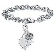 Turandoss Tree Of Life Engraved Letter Initial Charm Bracelet Stainless Steel J