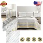 Stylish 3-Piece Cotton Quilt Set, King Size - Yellow Striped Geometric Design