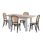 Oikiture 160cm Extendable Dining Table with 4PCS Dining Chairs Rattan White