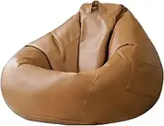 EdNey Bean Bag Chair Cover(No Filler), Waterproof PU Leather Fabric Lazy Sofa Beanbag Cover for Living Room Bedroom Balcony,Khaki,100x120cm