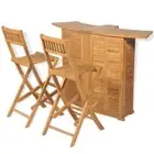 3-Piece Garden Dining Set Outdoor Patio Bar Chairs Table Furniture Solid Teak