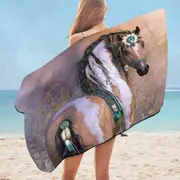 Daughter of the Wind Native American Girl Horse Microfiber Beach Towel