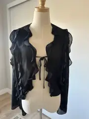 Maison d'Amelie Paris Sheer Ruffle Bell Sleeves Tie Front Blouse Fairy Coquette