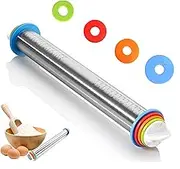 Ai-OUMLEEF Rolling Pin and Baking Mat Set, Stainless Steel Rolling Pin and Silicone Mat Set, Adjustable Thickness Rings - for Baking Dough, Pies, Pizza, Pasta, Pastries, Cookies