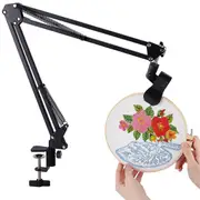 Black Embroidery Table Stand Kit 8-12mm Hole Hand Embroidery Stand Knee Folding Stand for Embroidery Hoop As Shown