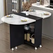 Kitchen Folding Dining Table, Modern Drop Leaf Dining Table with 6 Wheels, Oldable Extendable Space Saving Table with 2 Tier Storage, Foldable in 3 Forms, Ideal for Restaurant, Kitchen, Bedroom (Colo