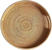 High-end Texture Serving Tray Enclosed and Round Edge for Scratch-Proof Wood Rattan Serving Tray Round Rattan Tray, Type 4, 36X6cm