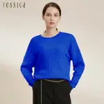 【JESSICA】柔軟羊絨羊毛圓領落肩針織羊毛衫224353（電光藍）