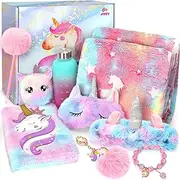 Unicorns Gifts for Girls 5 6 7 8 9 10+ Years Old, Kids Unicorn Toys with Light Up Plush Star Pillow/Diary/Headband/Eye Mask/Water Bottle, Soft Plush Toys Set for Teens Birthday Gifts