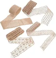 ULDIGI 4 Rolls Vintage Hollow Burlap Ribbon Set Multi Function DIY Floral Projects Present Wrapping Crafting Durable Mesh Lace for Bouquets Wreaths Decorations