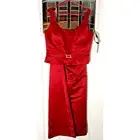 Bill Levkoff European Red Satin 2Pc Full Maxi Skirt Crop Top Rhinestone S-16 NEW
