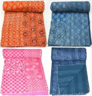 Patchwork Kantha Quilt Indian Handmade Cotton Comforter Blanket Bedding Throw