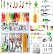 327PCS Fishing Lure Tackle Bait Kit Including Animated Lure,Crankbaits,Spinnerbaits,Soft Plastic Worms, Jigs,Topwater Lures,Hooks,Saltwater & Freshwater Fishing Gear Kit for Bass,Trout, Salmon