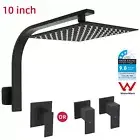 Black Square 10'' Rainfall Shower Head Combo Set Extension Arm Wall Mounted WELS