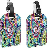 [WOSHJIUK] Luggage Tags,2 Pack Labels Suitcase Tags,Paisley Ethnic Floral,Luggage Tags Privacy Protection Travel Bag Tag