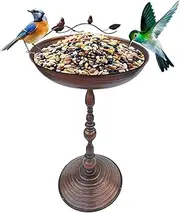 Bird Bath, Standing Bird Bath with Feeder,Antique Appearance Statue with Animals Feeding Platter for Garden Hummingbirds Parakeets Parrots