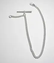 Solid Sterling Silver Pocket Watch Curb Albert Chain Fob .925 Present - FA46