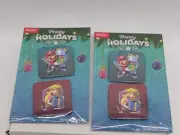 2x Nintendo Happy Holidays 2022 Chistmas Promo Pin Set Mario & Peach NEW SEALED