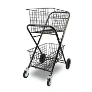 Heavy Duty Double Basket Shopping Trolley Collapsible Folding Tennis Ball Cart