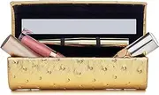 Susan Faris Lip & Beauty Case, Vegan Leather Cosmetics Holder with Magnifying Mirror and Magnetic Closure, Gold, Makeup Application, Makeup Case, Travel Makeup Case Magnifing Mirror, Lipstick and