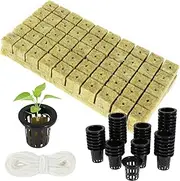 Rock Wool Starter Kit With Cotton Rope - Planting Cubes for Hydroponics, Good Water Absorption, Portable With Net Pots and Plant Cotton Net Cup (Style 2)