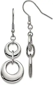 [JewelryWeb] Stainless Steel Polished Circle Shepherd Hook Long Drop Dangle Earrings 15.5mm Wide-Dangle Earring for Women