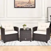 Costway3 Pieces PE Rattan Wicker Outdoor Sofa Patio Lounge Set-White