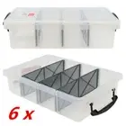 6 x 6L Clear Plastic Storage Box with Removable Dividers Containers Bin Tubs Tub