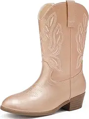 [LAURMOSA] Cowgirl Boots for Little Girls Mid Calf Pointed Toe Kid Cowboy Boots Side Zipper Classic Embroidered Western Boots Horse Riding Shoes Party for Toddler Little Big Kids
