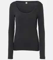 [Toteme] Toteme Ribbed-knit cotton-blend jersey top AU 6 grey
