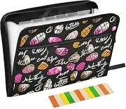 Folder with Closure 13 Pockets A4 Letter Size with Zipper Closure for Document Storage Black Colorful Geometric Pattern organizador