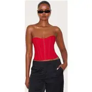 Dusty Red Bandage Hook And Eye Structured Corset, Dusty Red