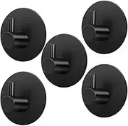 5PCS Waterproof Stainless Steel Wall Hooks,KLHCDUO 3m Self-Adhesive Hooks, No Drill Nails on The, Endurance Wall Hooks, for Bathroom, Kitchen, Home, Office (Black Round)