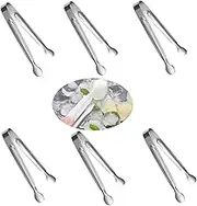 Mini Ice Tongs 6pcs, 4.3inch Stainless Sugar Cube Tongs for Appetizers, Tea Party, Coffee Bar, Desserts(Silver)