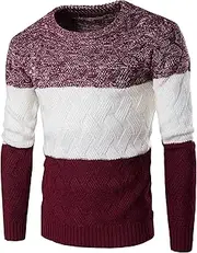 [Gsywaipei] Men's Patch Knitted Pullover Long Sleeve Crewneck Male Knits Sweaters Loose Fit Casual Knit Sweater