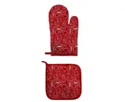 E16 4PCS Red Cutlery Pattern Heat Insulation Gloves Potholder Baking Gloves Microwave Oven Gloves for Kitchen Potholder and Outdoors