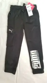 New PUMA KIDS Boy's Size 5 Black w/ Logo Track Sweat Active Athletic Pants $36