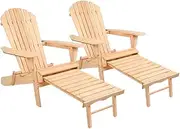 Gardeon Beach Chair Wooden Folding Outdoor Table and Chairs Camping Adirondack Sun Lounge Lounger Setting Garden Pool Backyard with Ottoman 150kg Capacity Natural Set of 2
