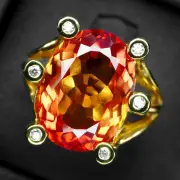 Gleaming Fanta Orange Sapphire 10.80Ct 925 Sterling Silver 24K Gold Plated Rings