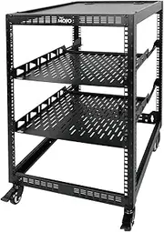Tecmojo 16U Open Frame Network Rack for Servers and AV Gear, Mobile Server Rack 4-Post with casters, with 2pcs 1U Shelf and Mounting Hardware, AV Rack for 19" Network, Server, and Audio equipments